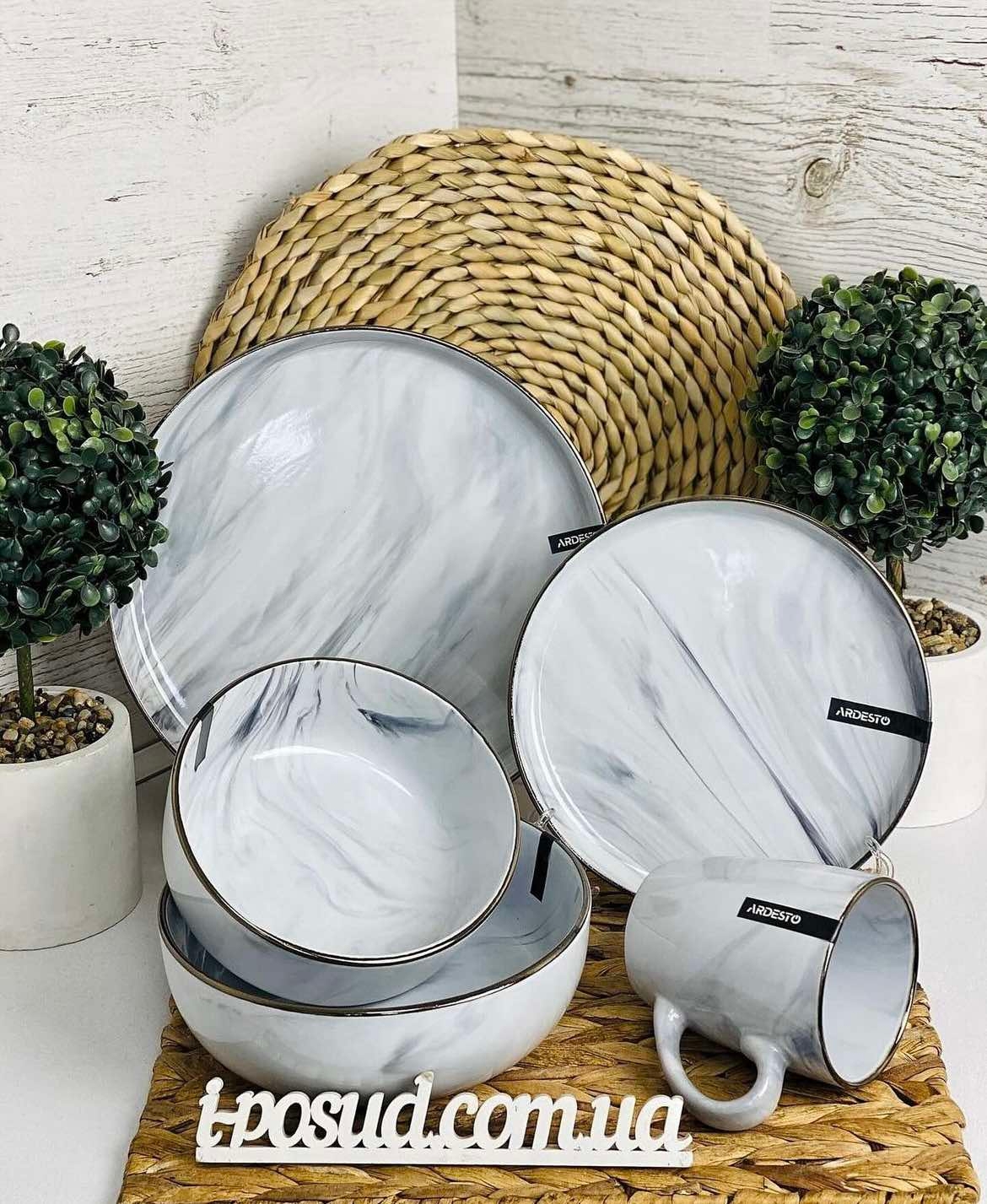 Замовити Набор посуды 18 пр. Ardesto Marmo AR0018MRBW в інтернет магазині ar-ukraine за вигідною ціною дешево, оптом і роздріб.